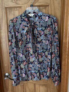 Boden paisley print silk tie front blouse
